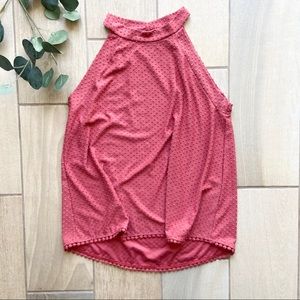 W5 Textured Polka Dot Halter Top Blouse Pink Med